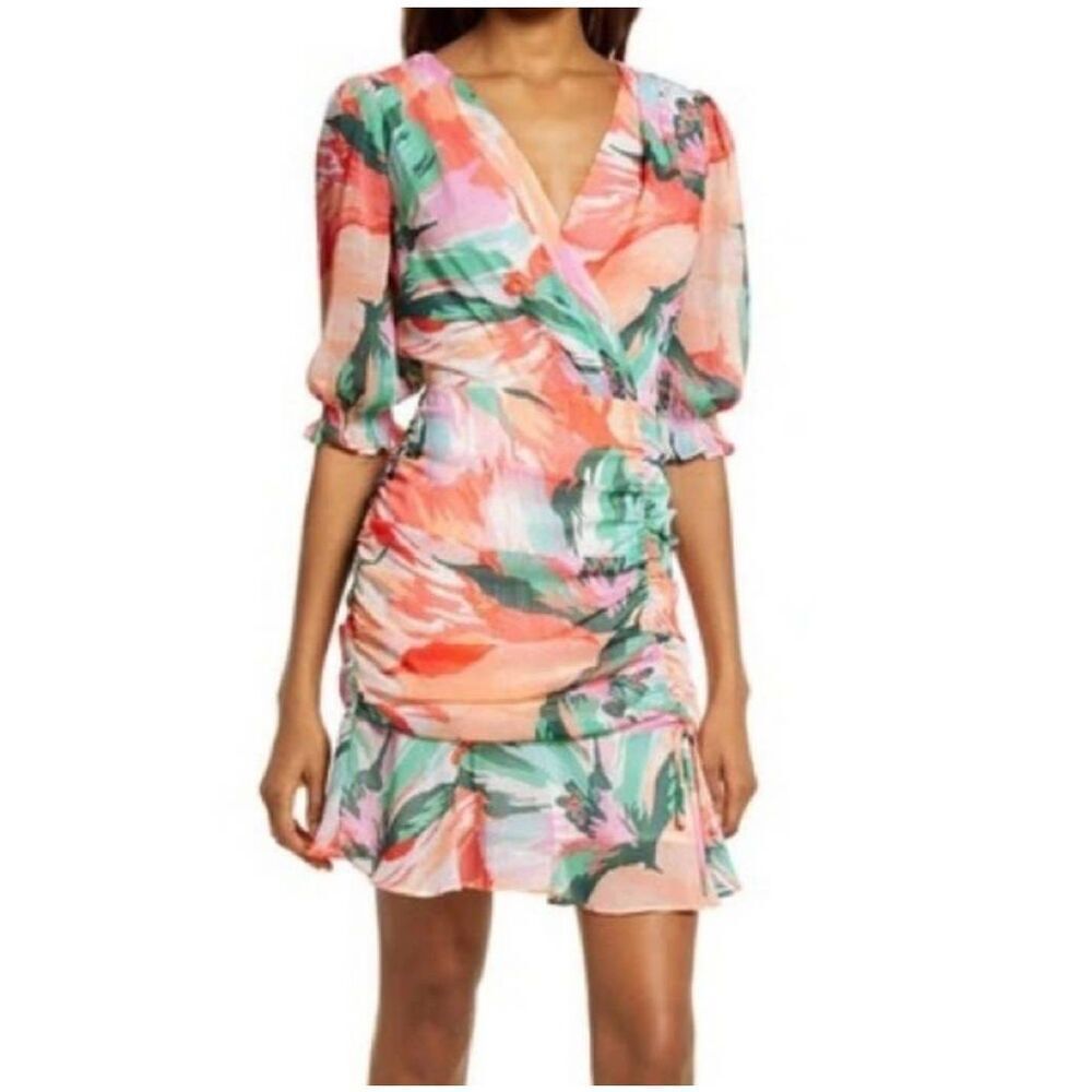 Adelyn Rae Floral Metallic Stripe Chiffon Mini Dress Size XL